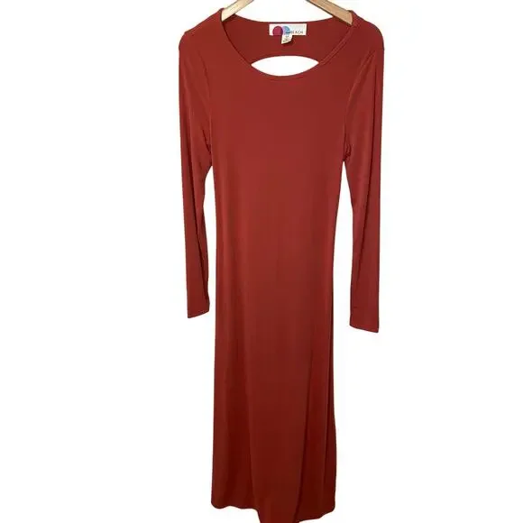 Free People Beach Burnt Orange Long Sleeve Backless Body-Con Maxi Dress Small - Picture 2 of 11